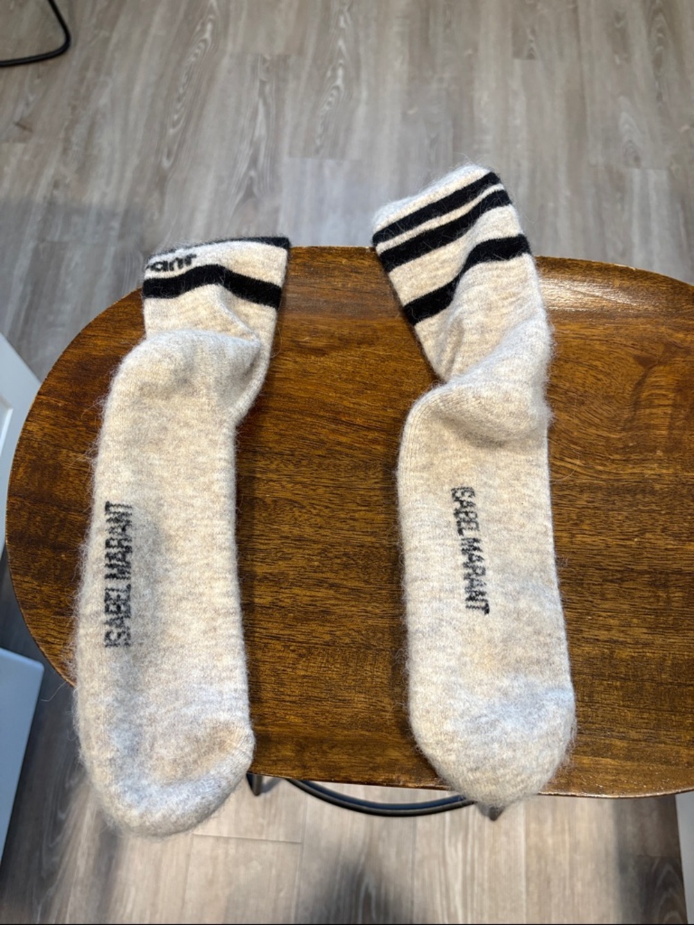 Isabel Marant Beige Crew Socks with Black Logo Band - Picture 5 of 7